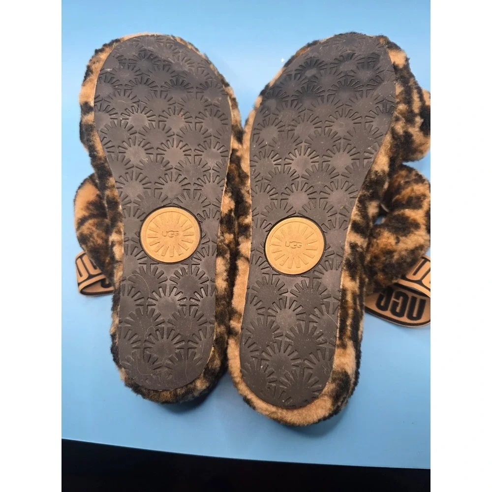 UGG Oh Fluffita Leopard Print Platform Slingback Slides Sandals 1120920 Womens 8